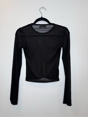 Urban Outfitters Mesh Long-Sleeve Crop Top Black sz small club goth witchy sheer